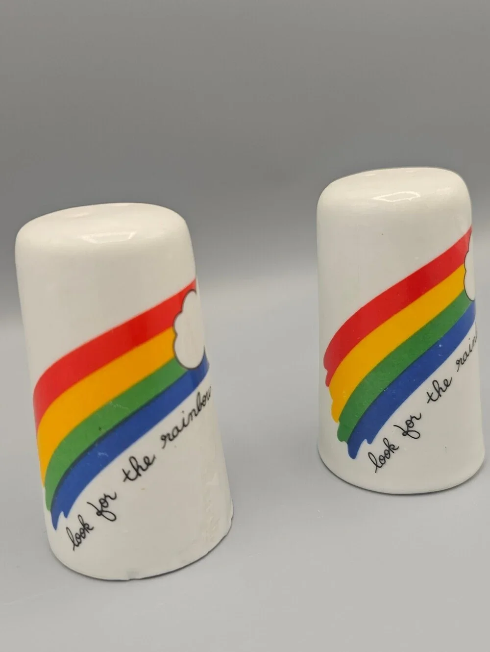 Vintage Ceramic Salt and Pepper Shakers with Rainbow Design